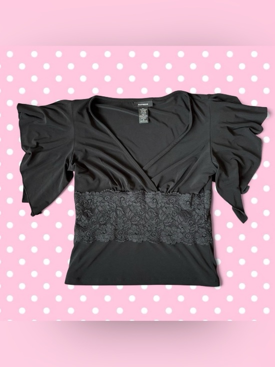 Express Tops - Express Black V-Neck Lace Waist Women's Top